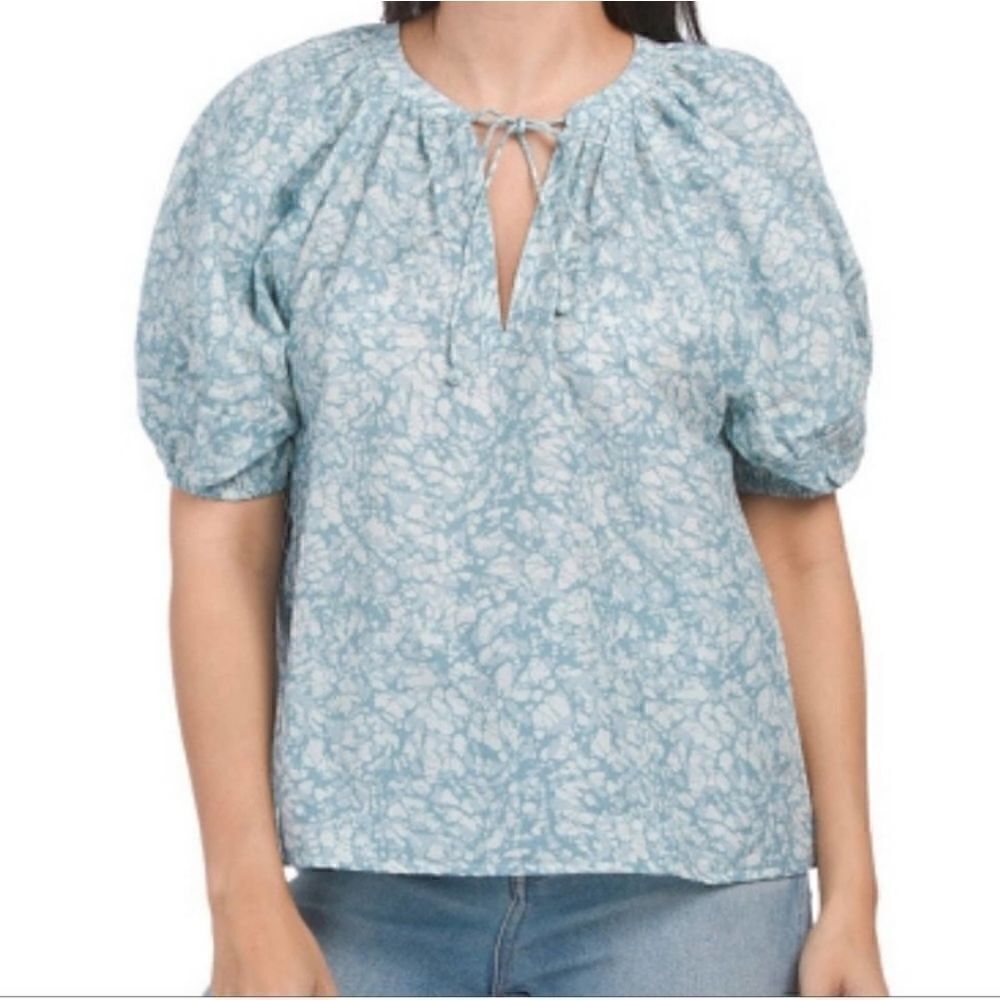 House of Harlow 1960 Women's Martine Seafoam Print Puff Sleeve Blouse Size Small